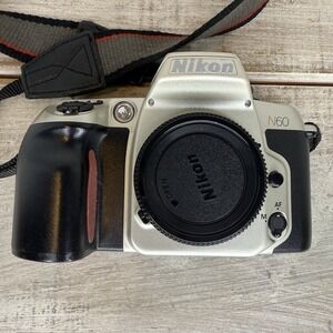 Nikon‎ N60 Film Camera W/ Strap Made In Japan Battery Tested Only No Lenses